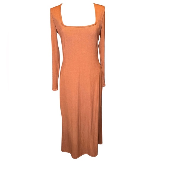 Rust Long Sleeve Square Neck Maxi Dress w/ Built-In Shapewear - Size L B095 - Picture 1 of 9
